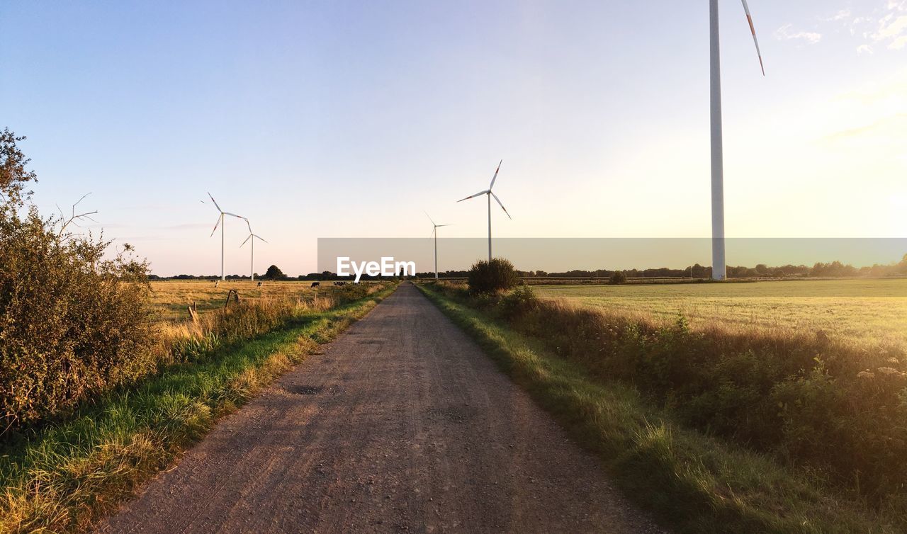 Wind turbines on field