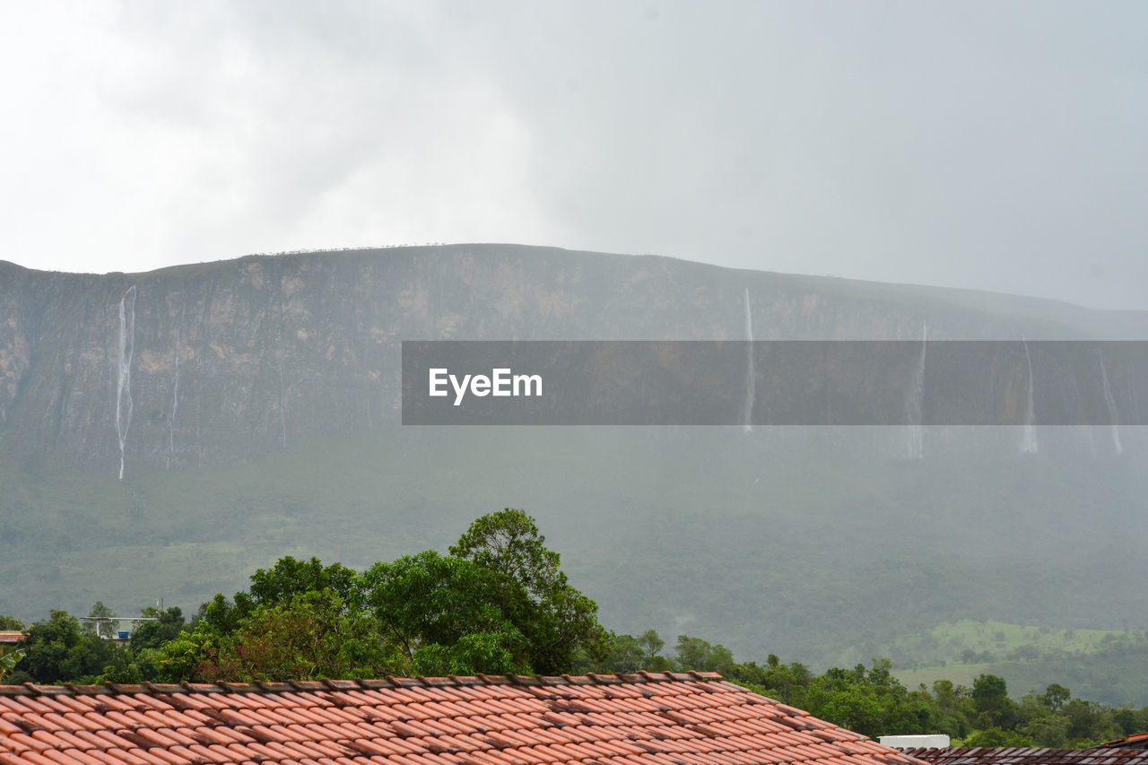 House on mountain against sky