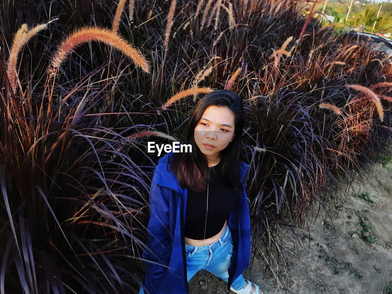 Portrait of young woman standing amidst plants