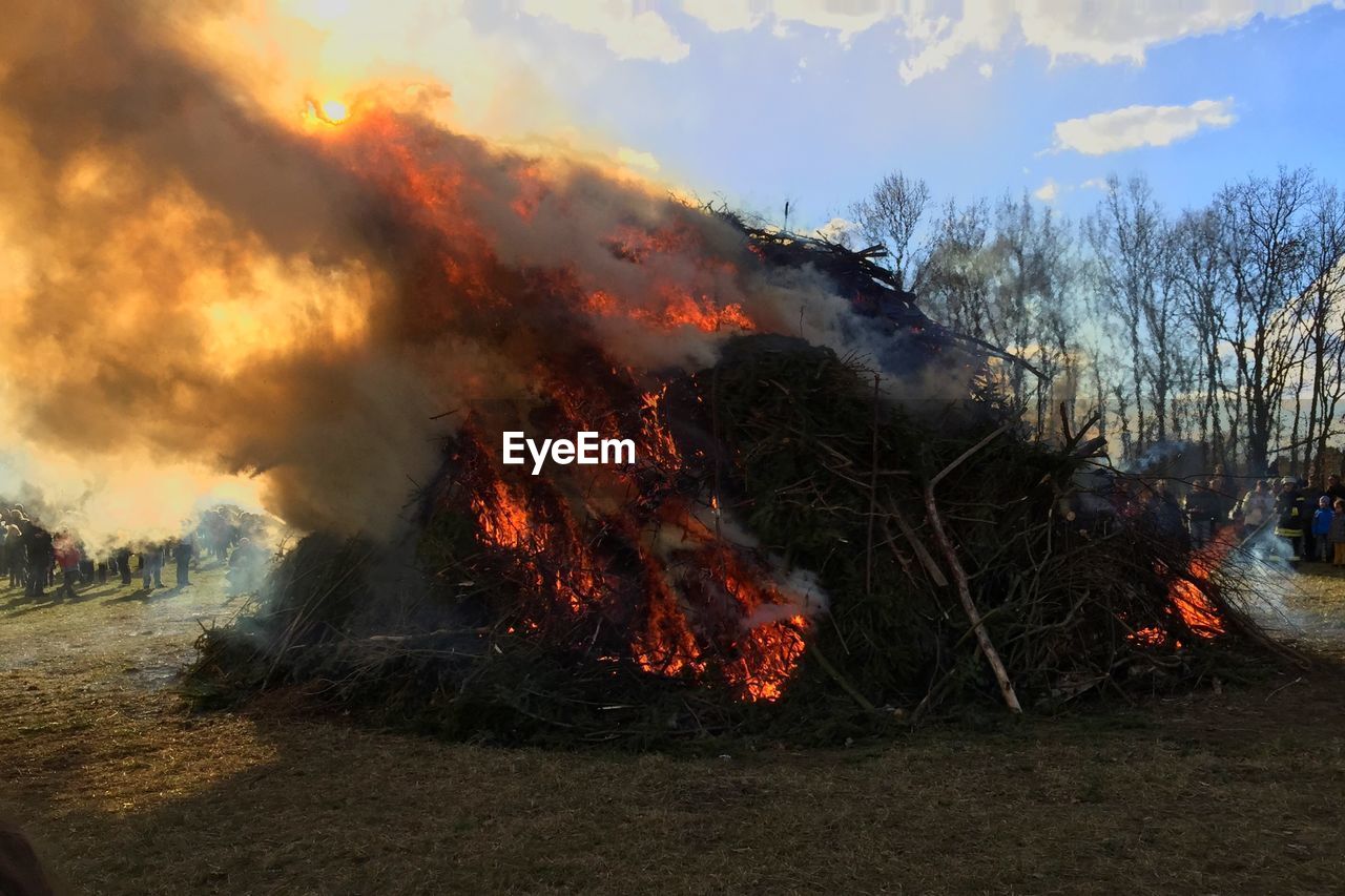 View of huge bonfire