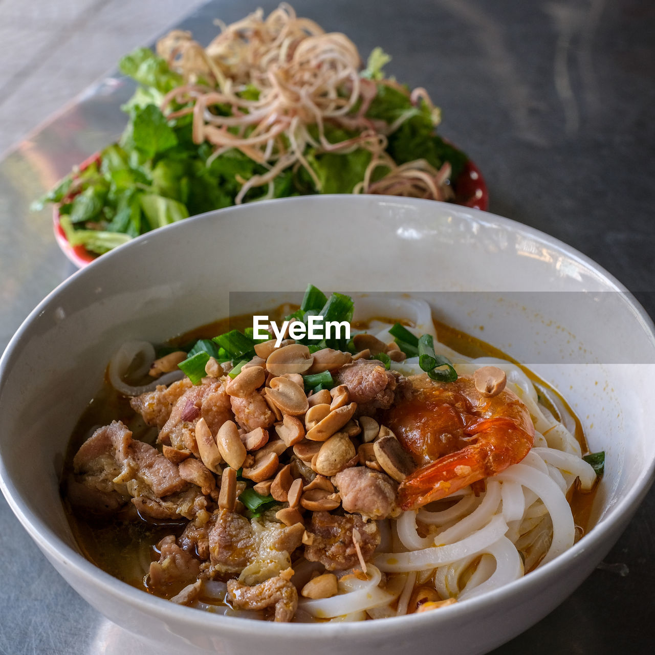 High angle view of meal served in bowl on table