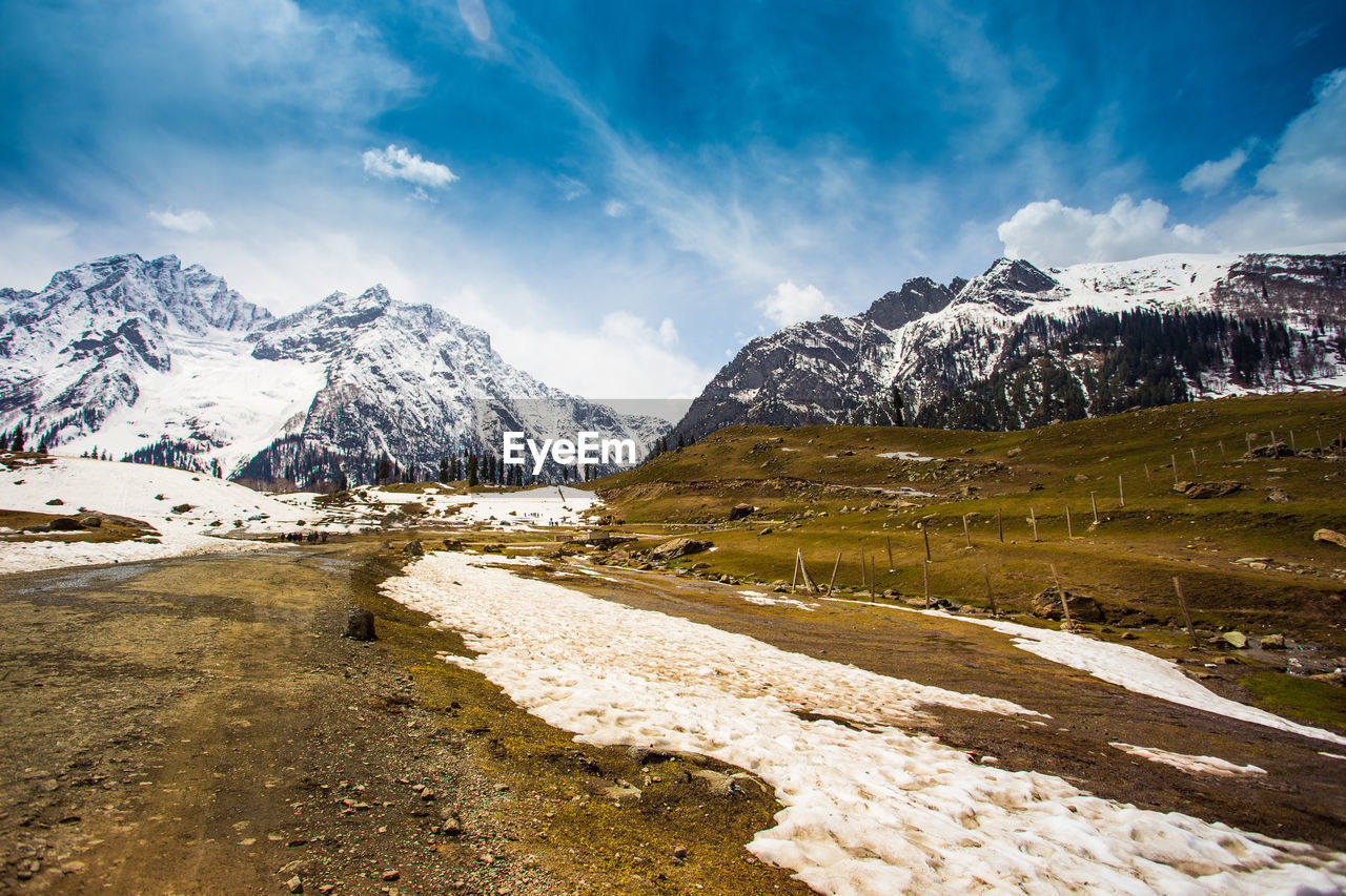 View of snow covered mountain against cloudy sky