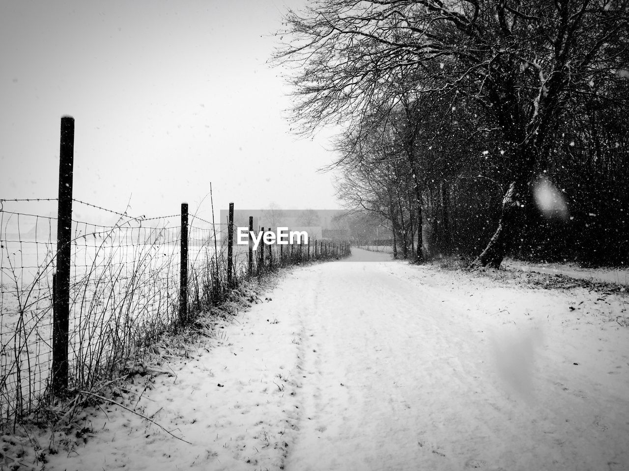 Snow covered field against sky