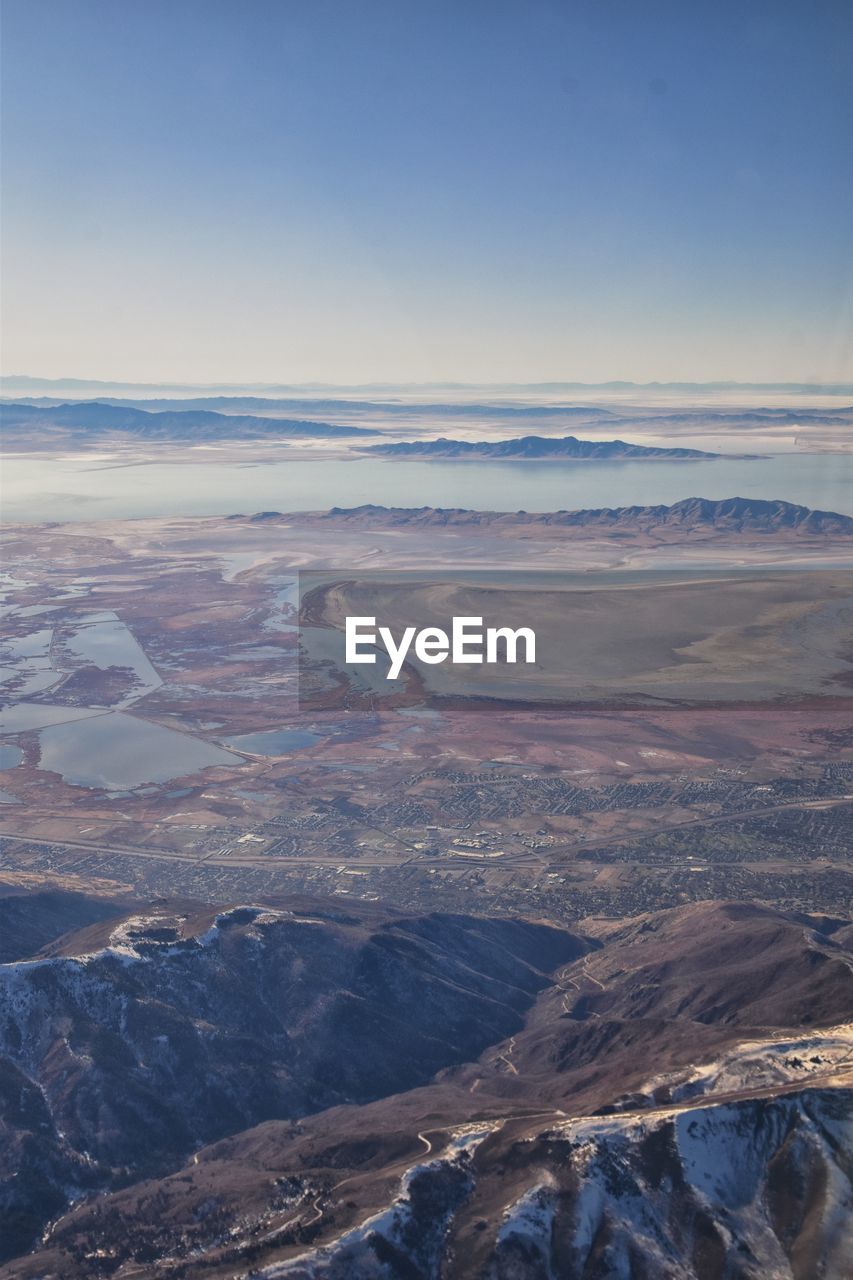 Wasatch front rocky mountain range aerial view from airplane in fall salt lake salt lake city utah