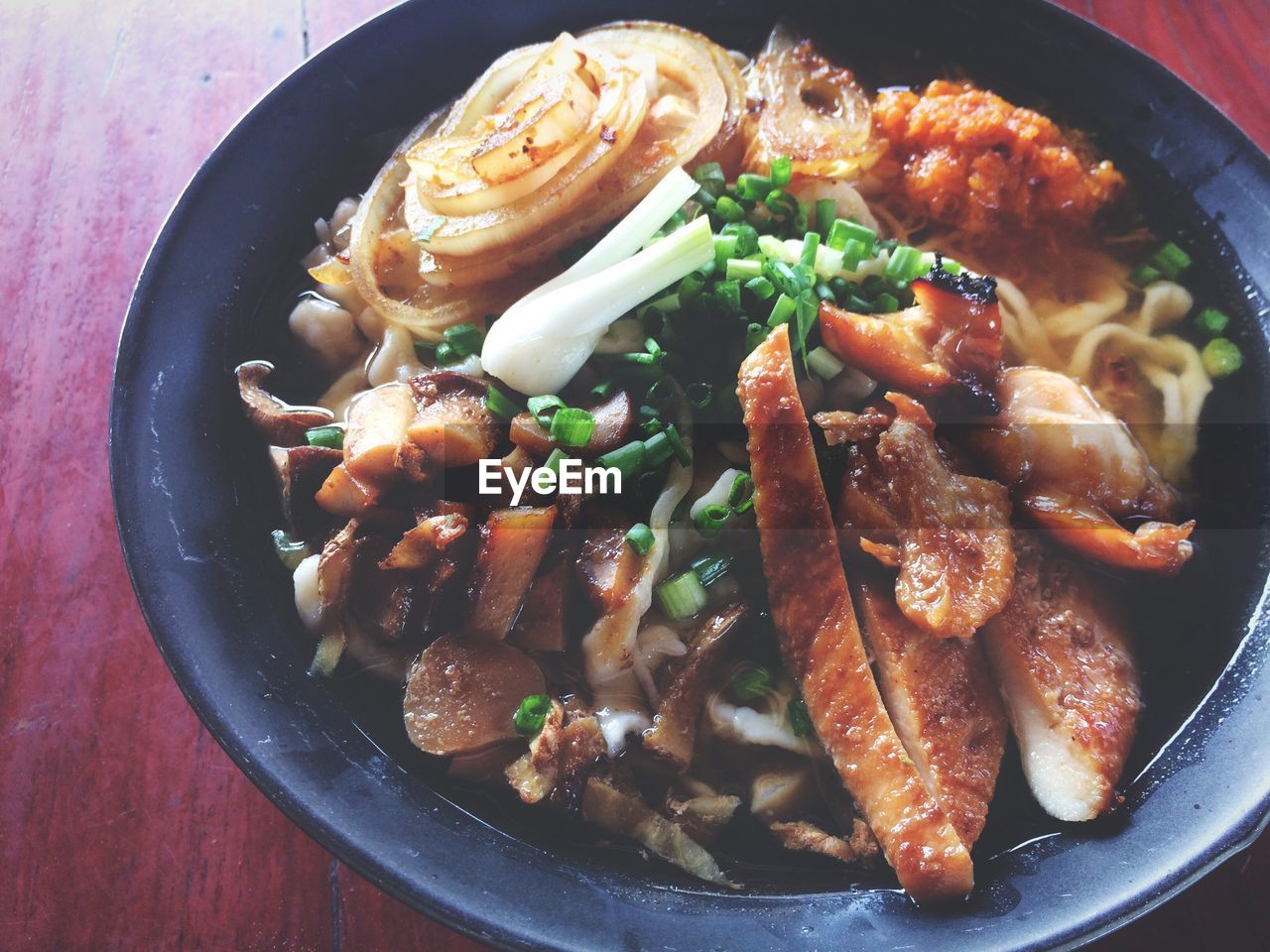 High angle view of food in bowl on table