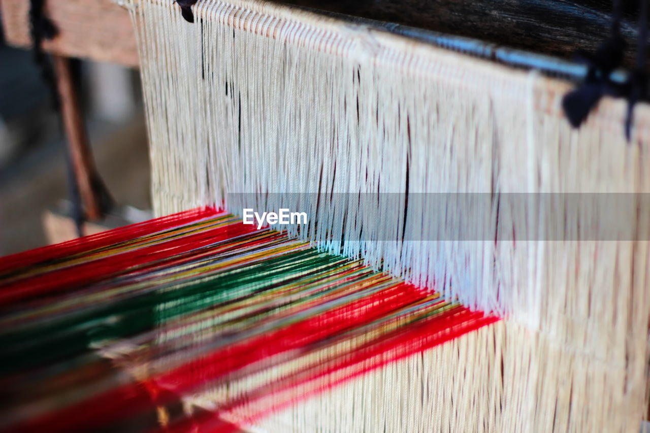 Close-up of loom in workshop