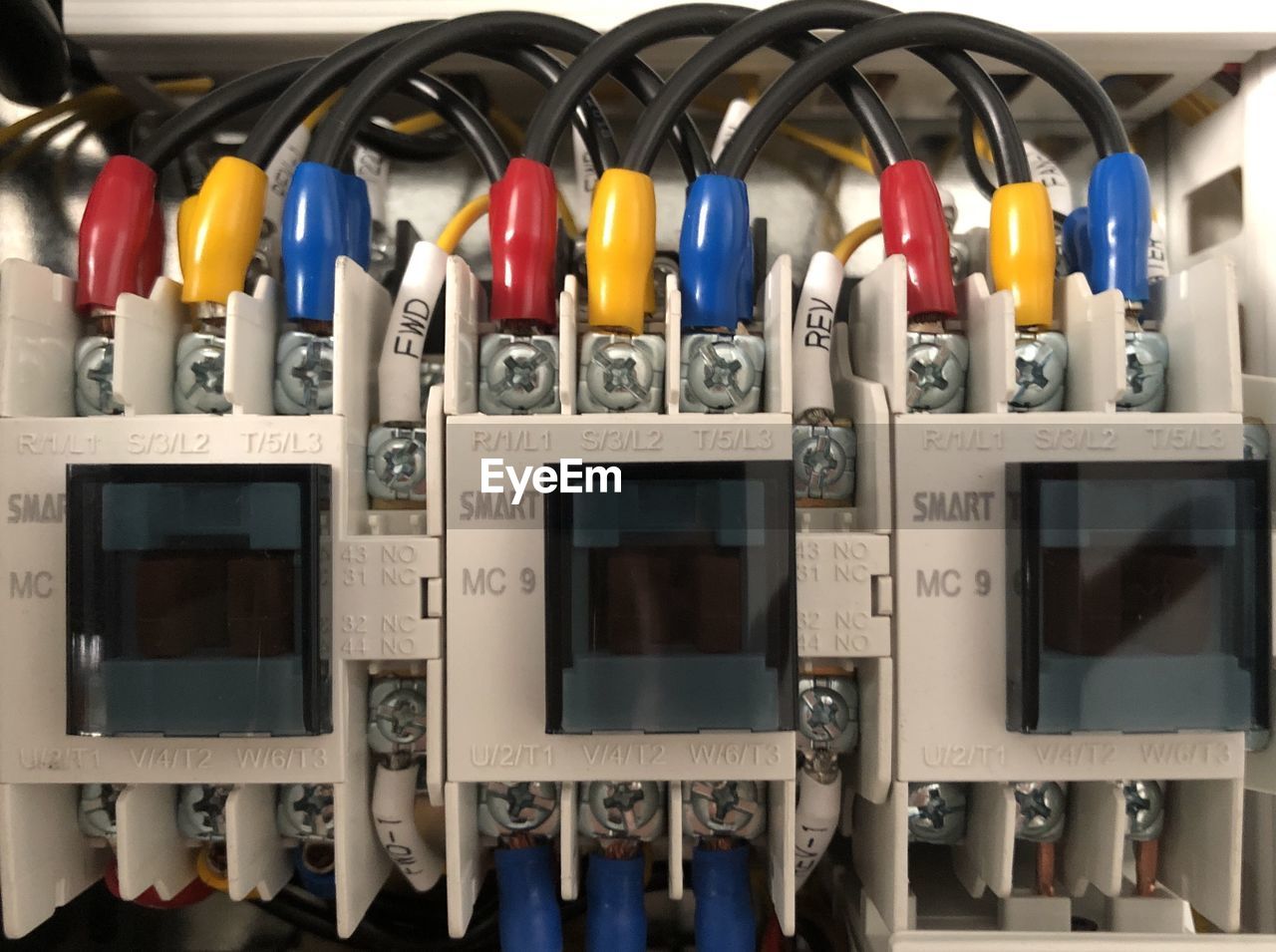 Close-up of an electrical panel in a machine