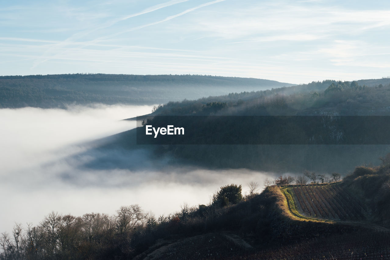 scenic view of mountains against cloudy sky