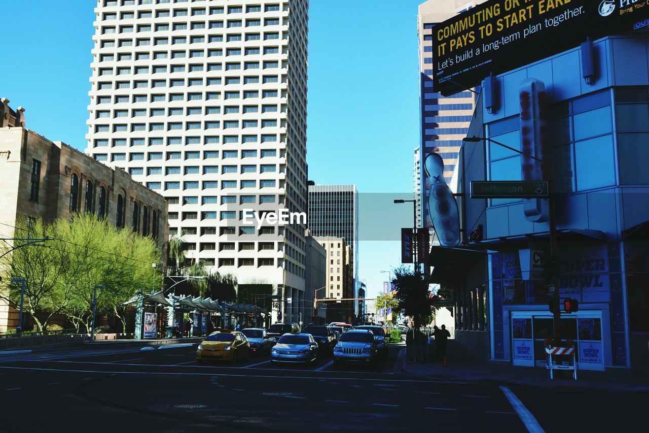 View of city street and buildings