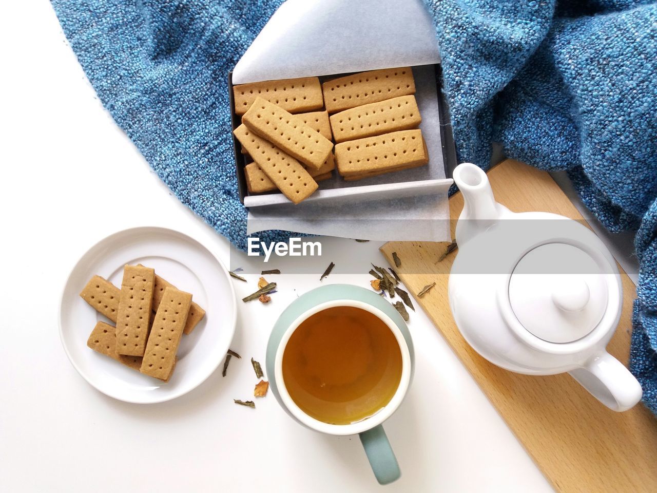 High angle view of breakfast on table