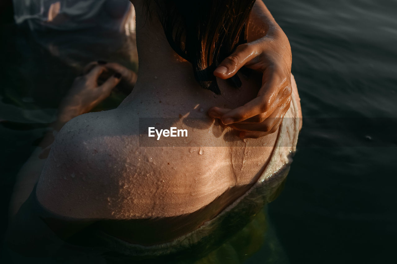 High angle view of woman in water