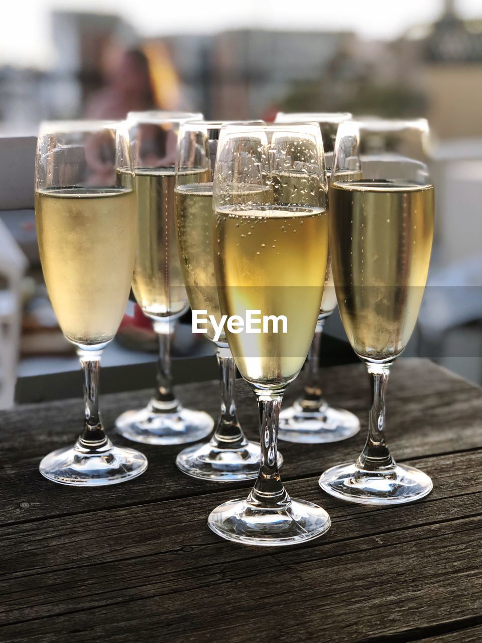 Close-up of champagne flutes on table