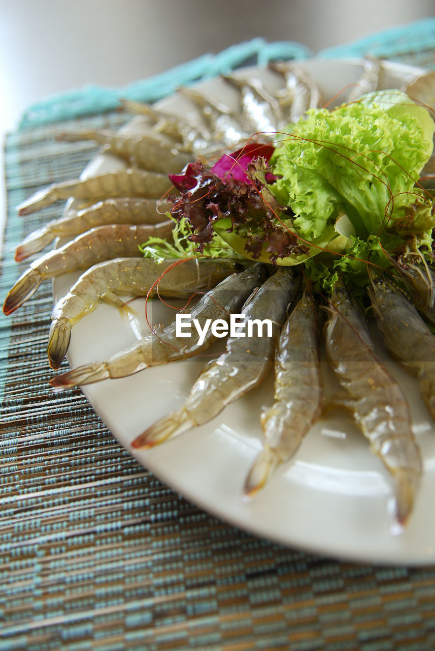close-up of seafood in plate on table