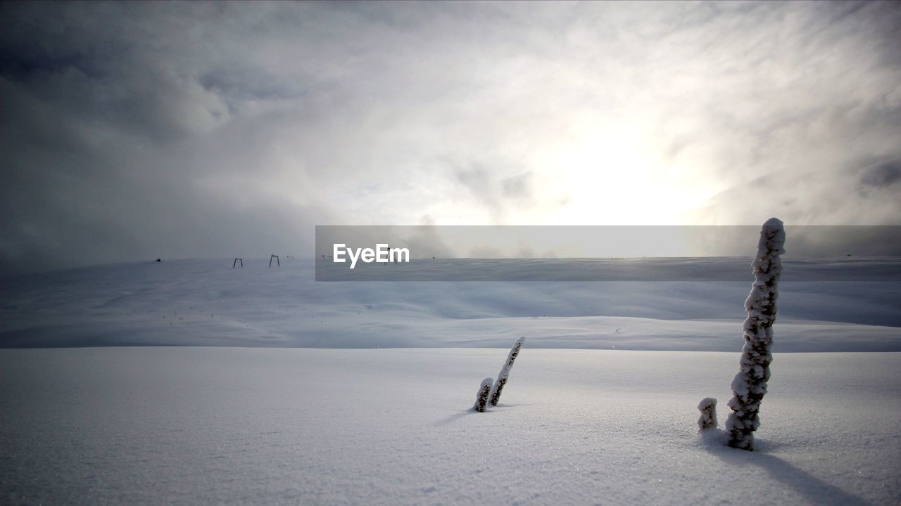 Scenic view of frozen landscape against sky