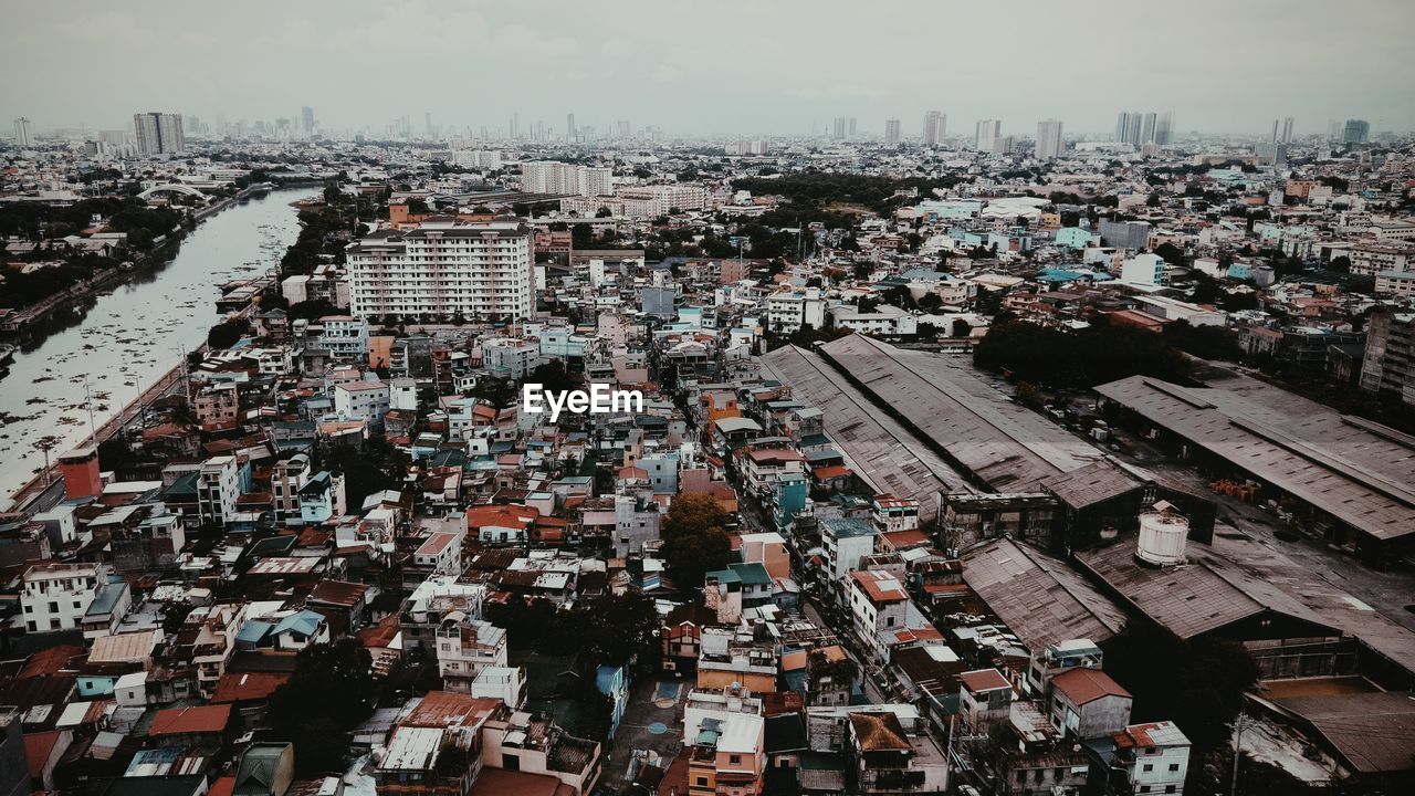 High angle view of townscape against sky.