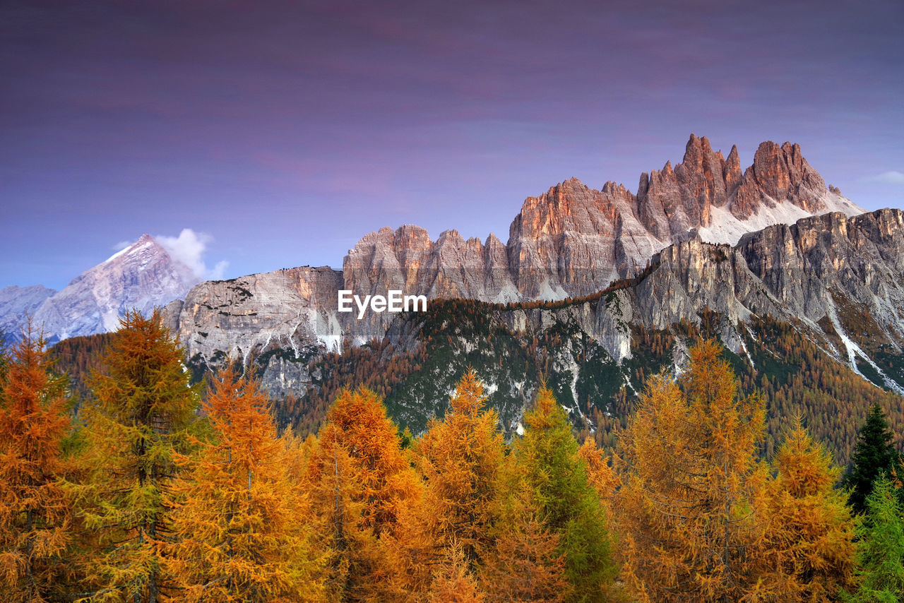 Scenic view of mountains against sky during autumn