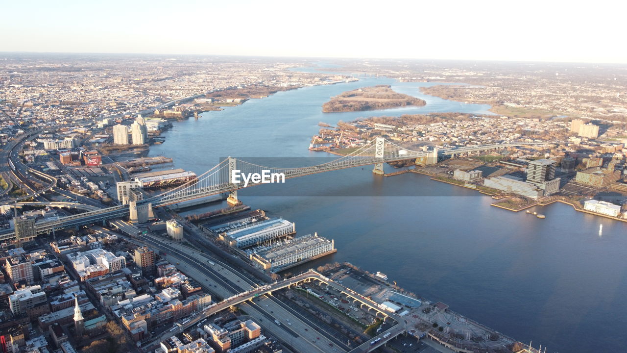 High angle view of river amidst buildings in city