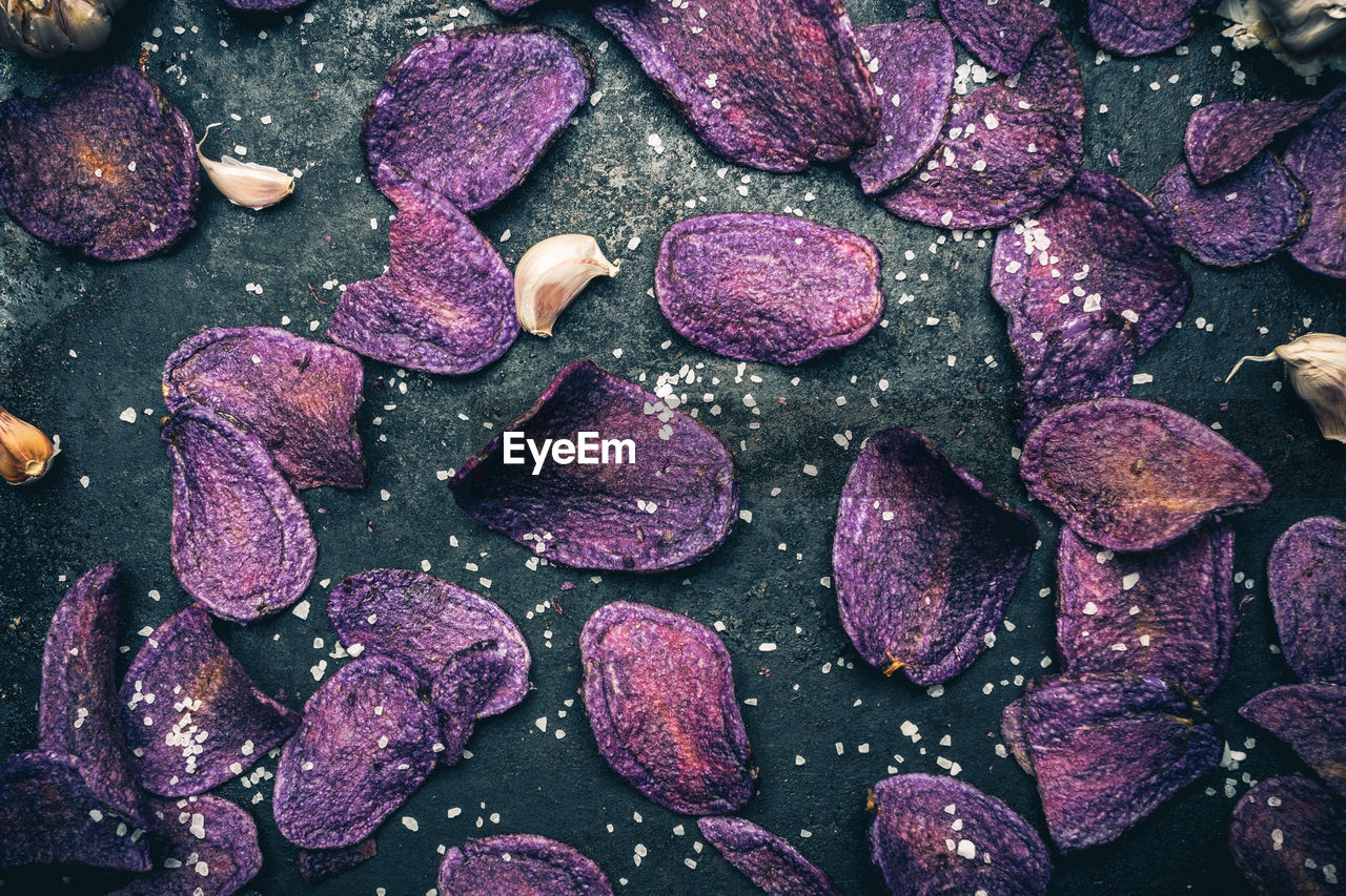 Full frame shot of purple potato chips