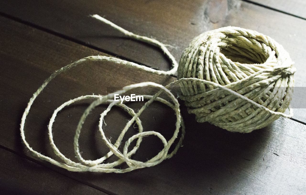 Close-up of rope on table
