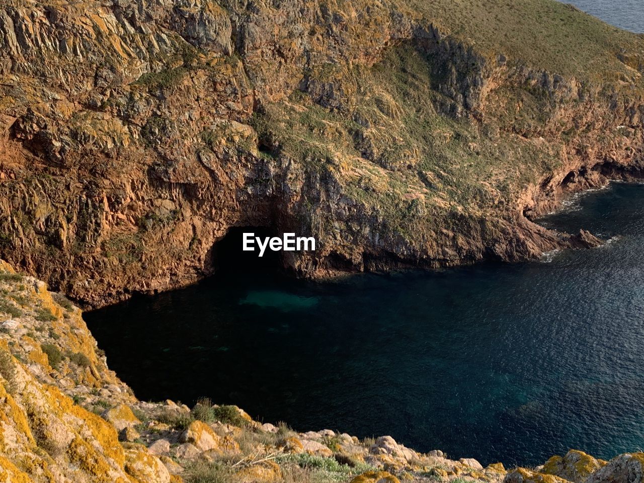 High angle view of cliffs ocean berlengas baleal portugal