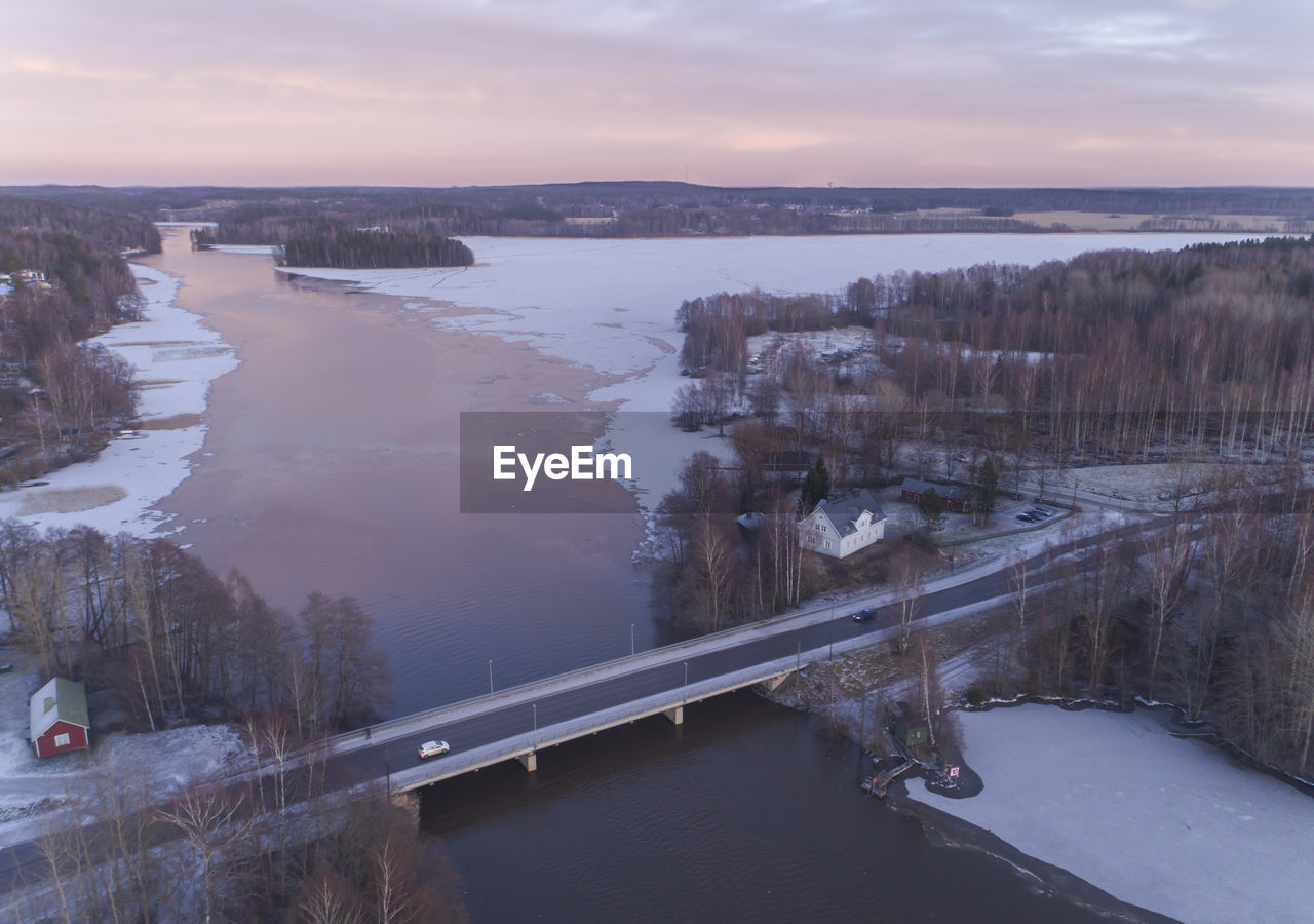 AERIAL VIEW OF RIVER DURING WINTER