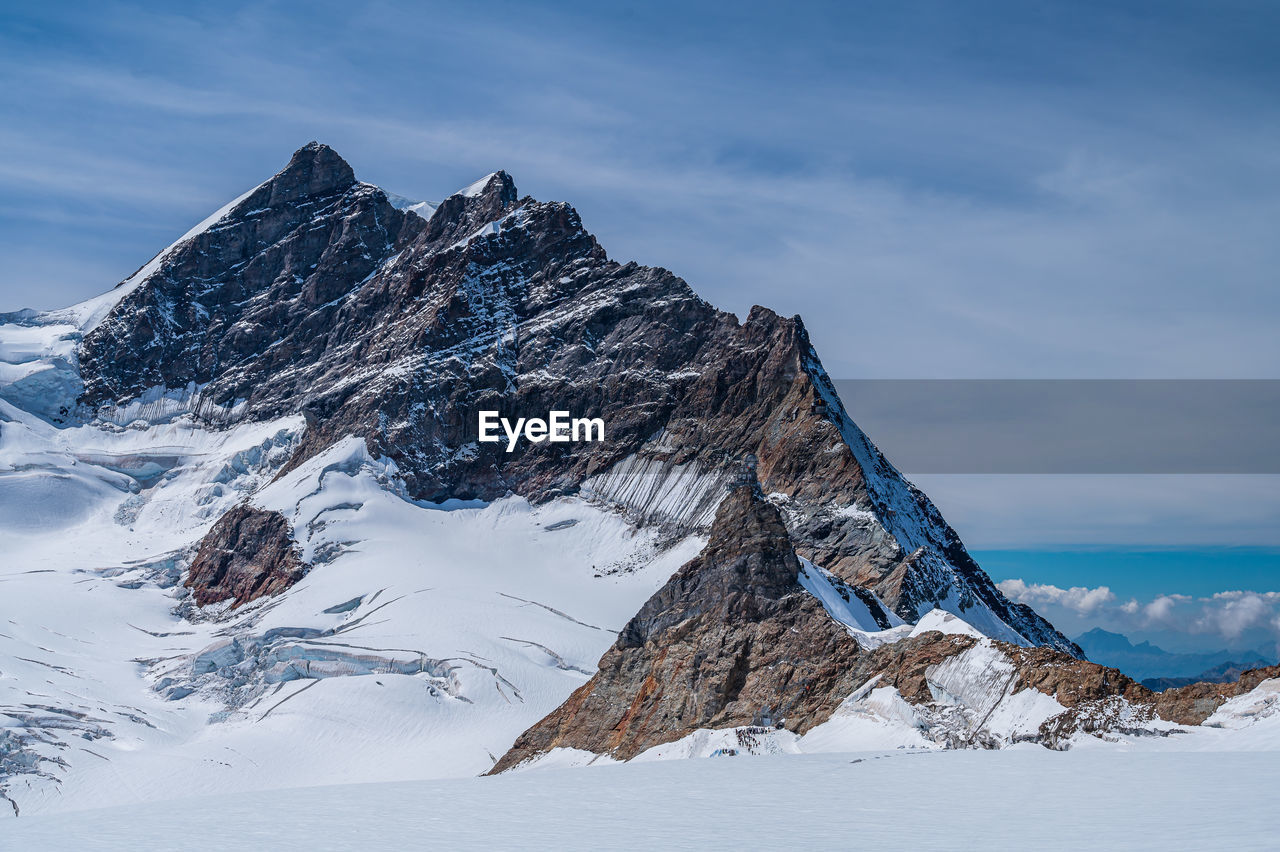 scenic view of snow covered mountains against sky