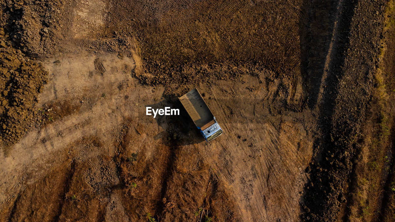 high angle view of car on beach