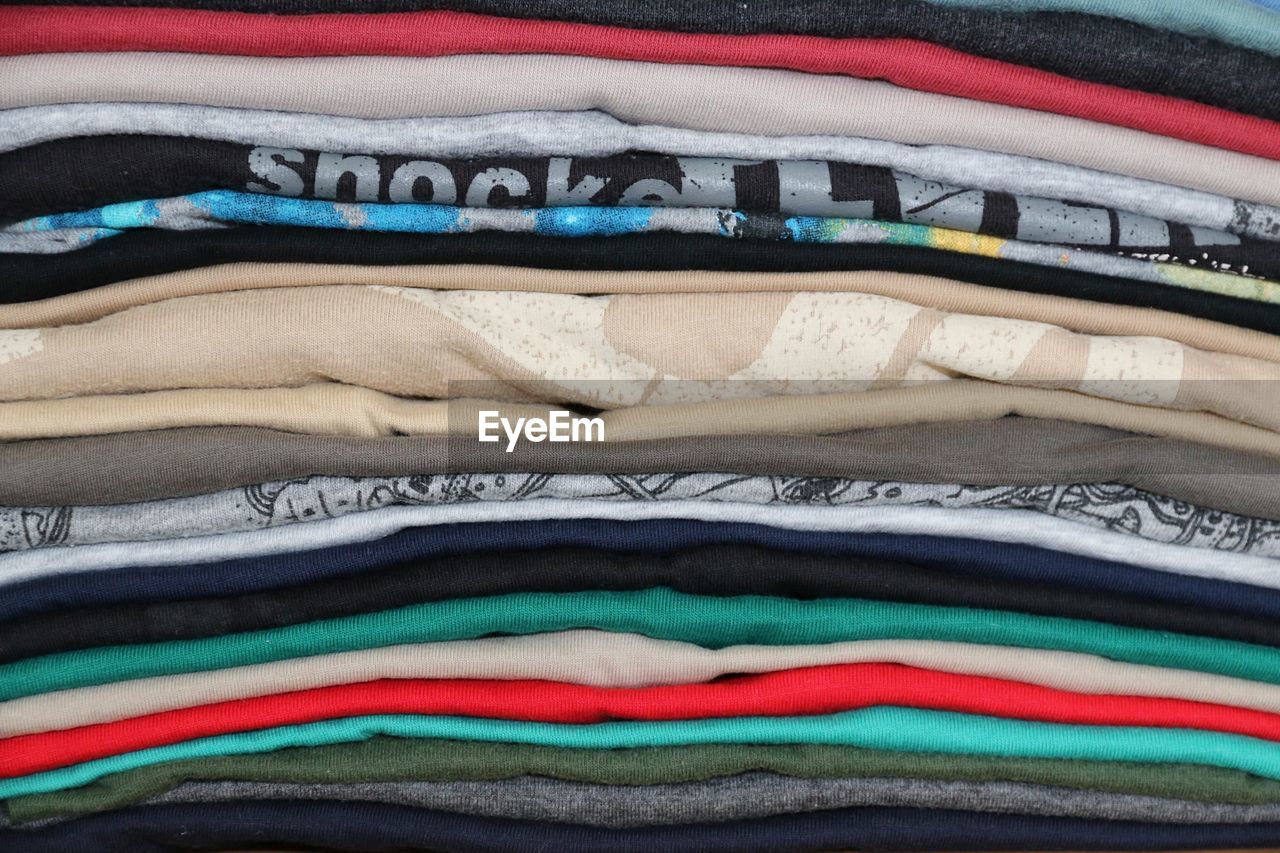 Close-up of clothes stack