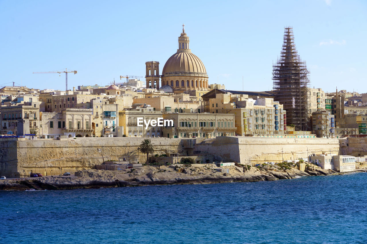 Valetta skyline on mediterranean sea, malta, europe
