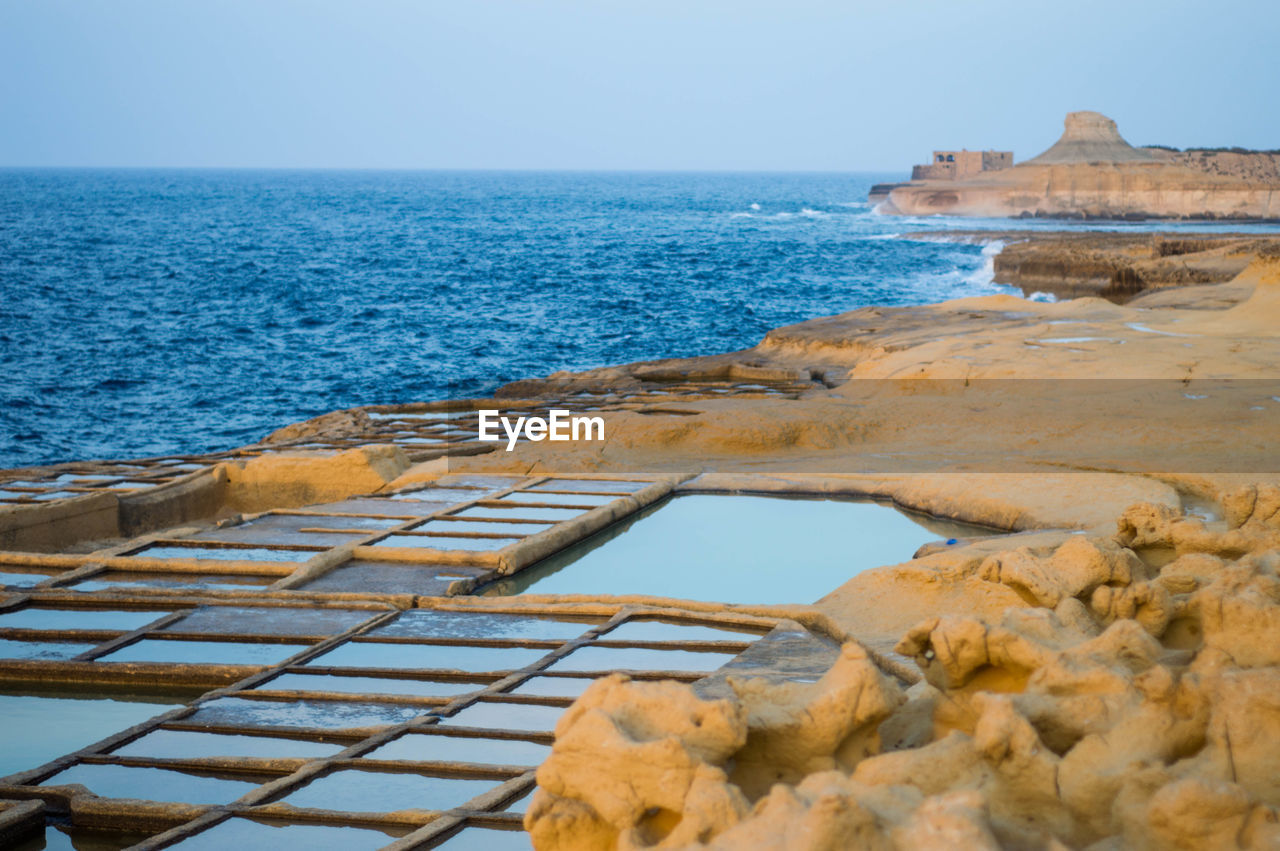 SCENIC VIEW OF SEA WITH ROCKS IN BACKGROUND