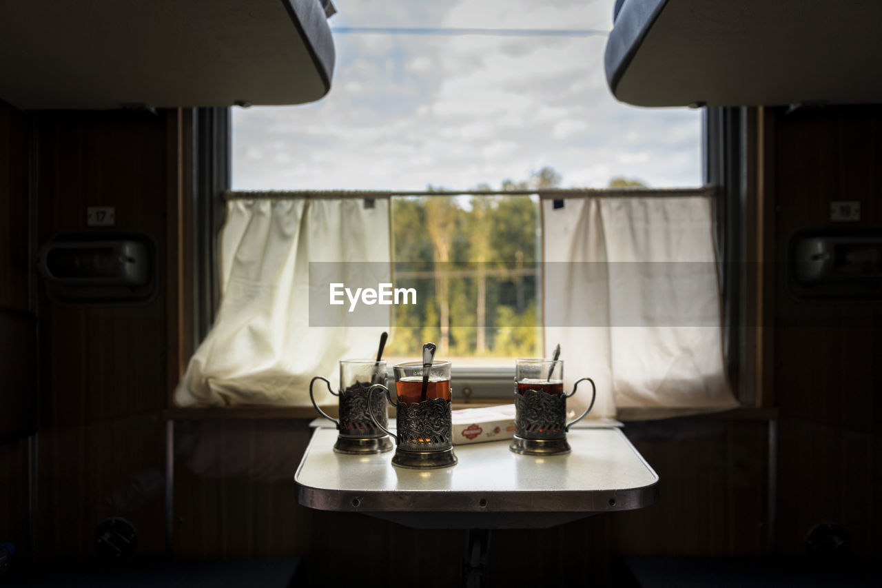 Tea served on table in train