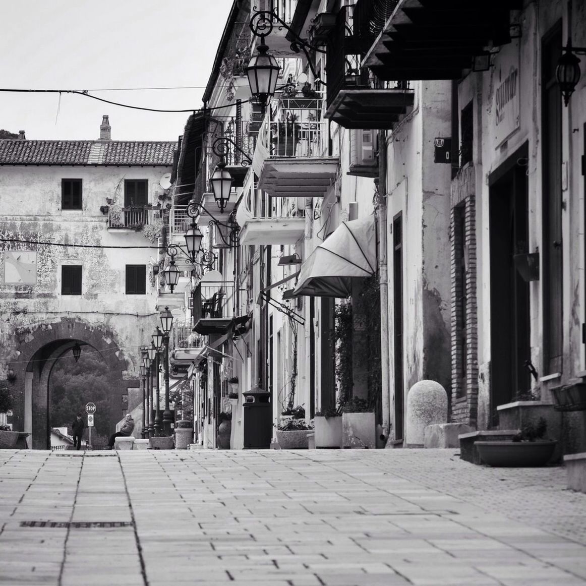 Low angle view of old town street