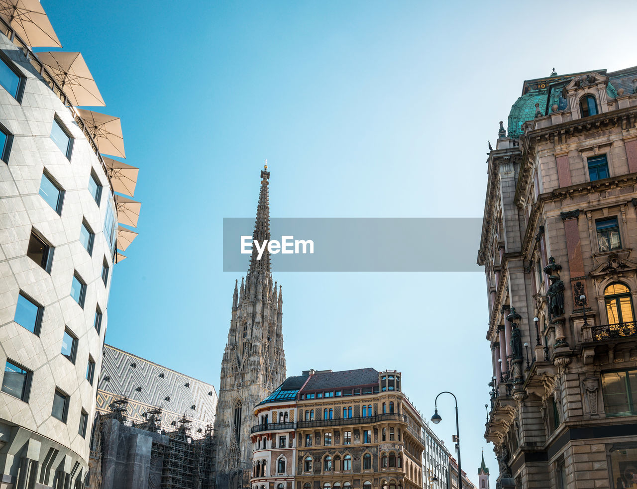 Low angle view of st stephen cathedral and buildings against clear sky