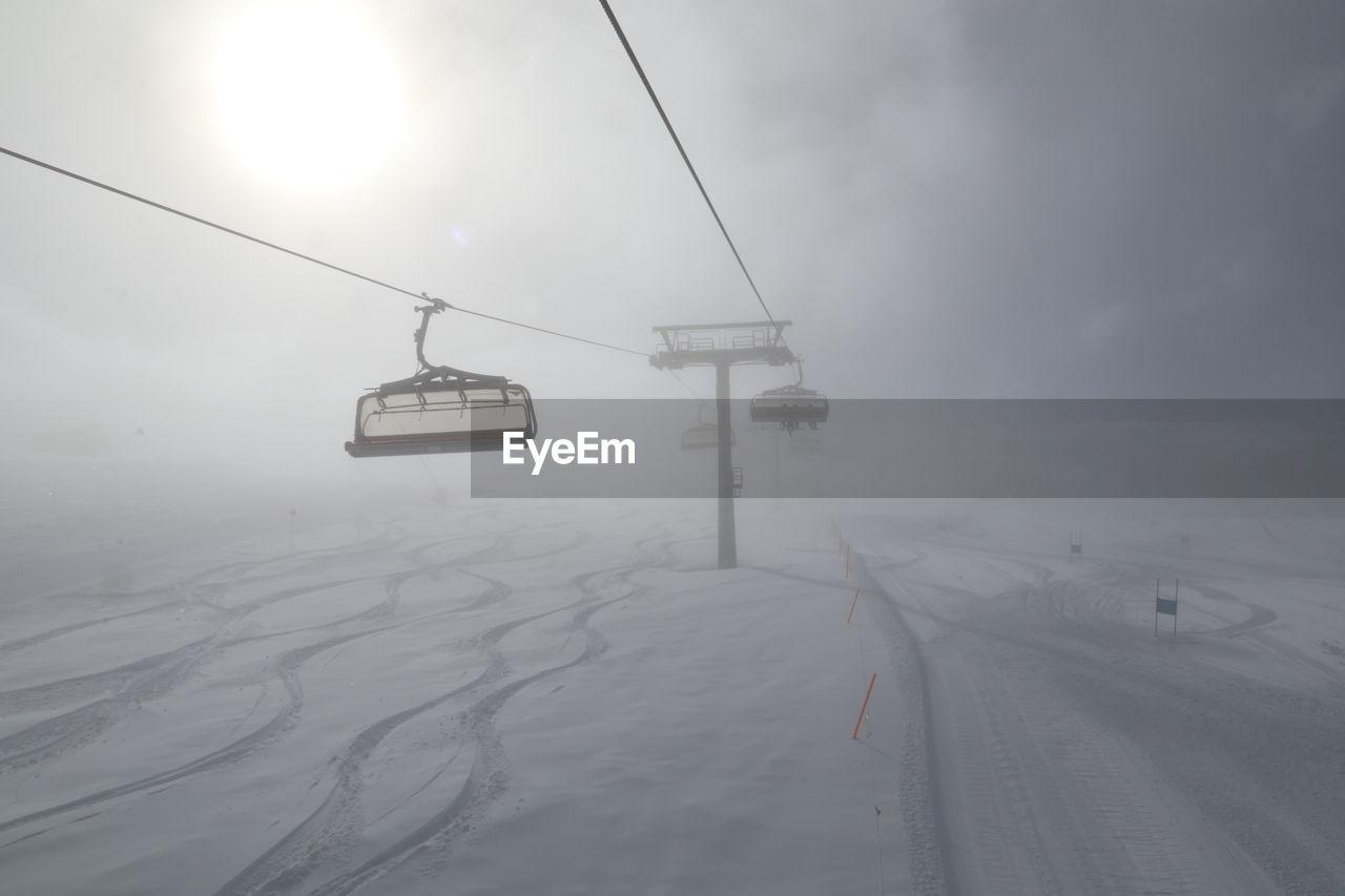 OVERHEAD CABLE CAR COVERED WITH SNOW