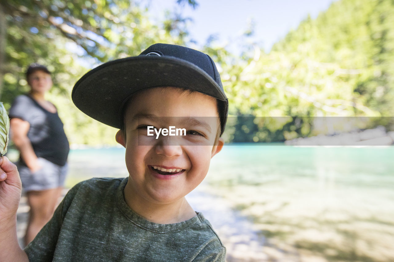 Portrait of smiling young boy at lindeman lake.