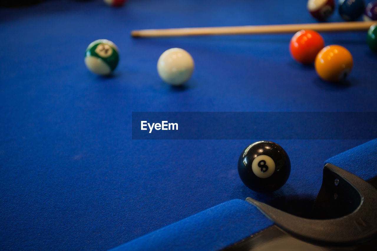 Close-up of balls on pool table