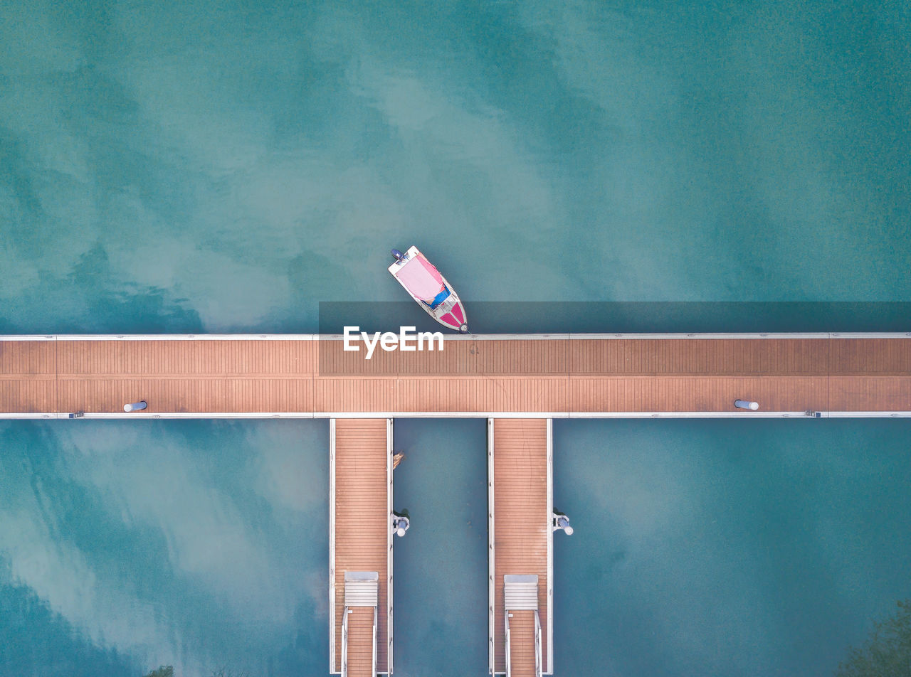 Aerial view of boat in marina