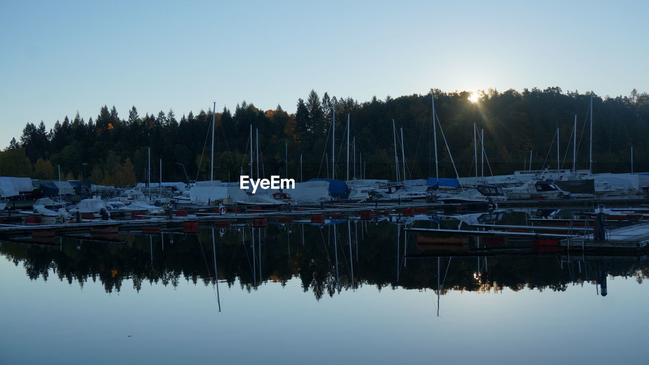 Scenic view of calm lake against blue sky