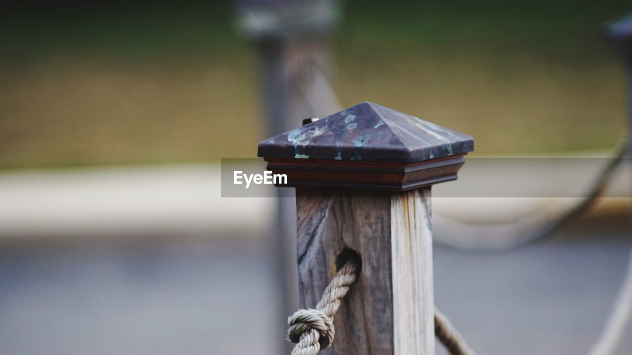 Close-up of wooden post