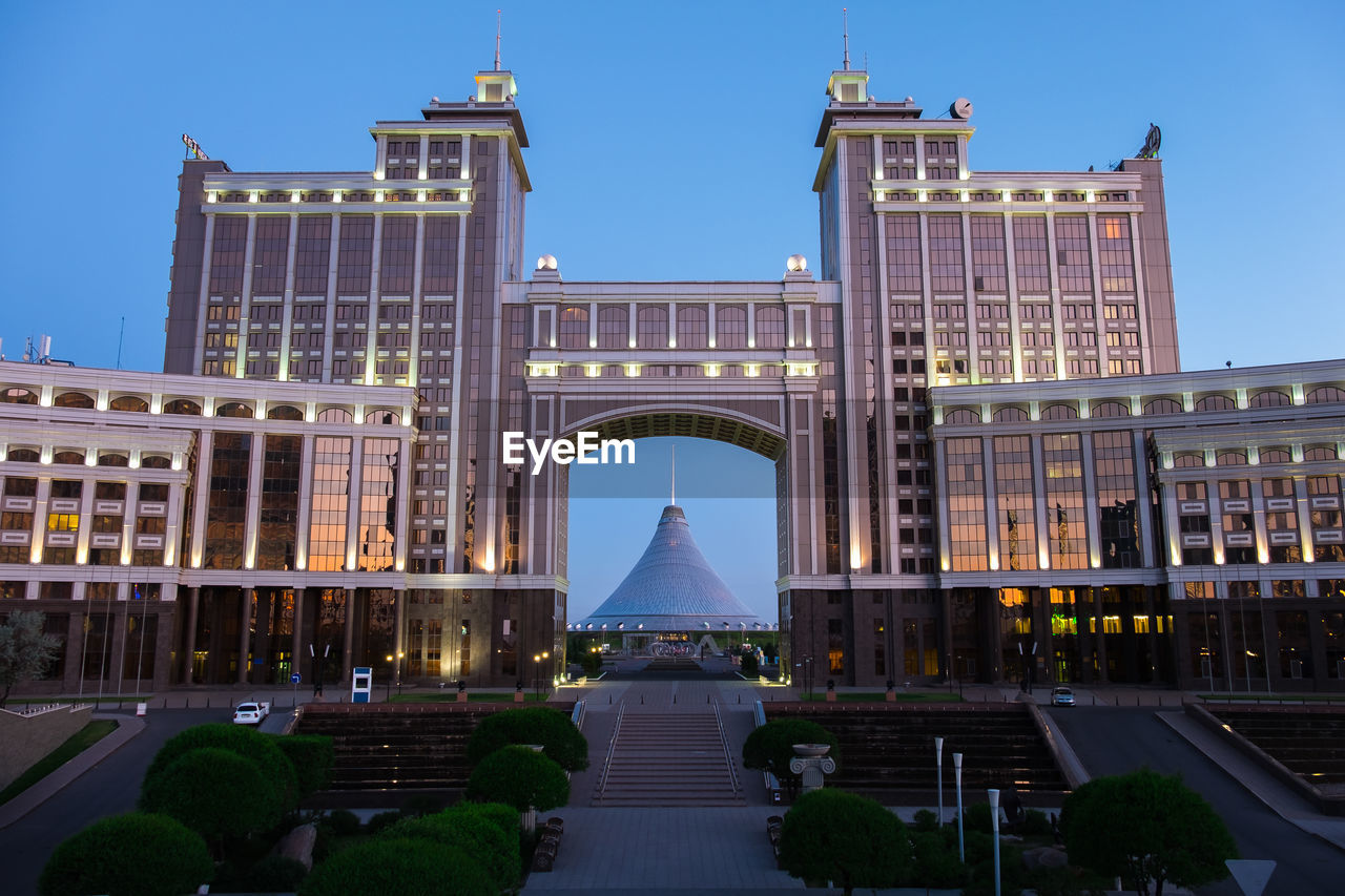 View of modern building against blue sky