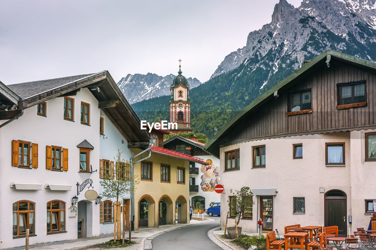 Street with historical houses in mittenwald, bavaria, germany