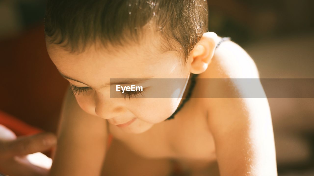 Close-up of shirtless boy