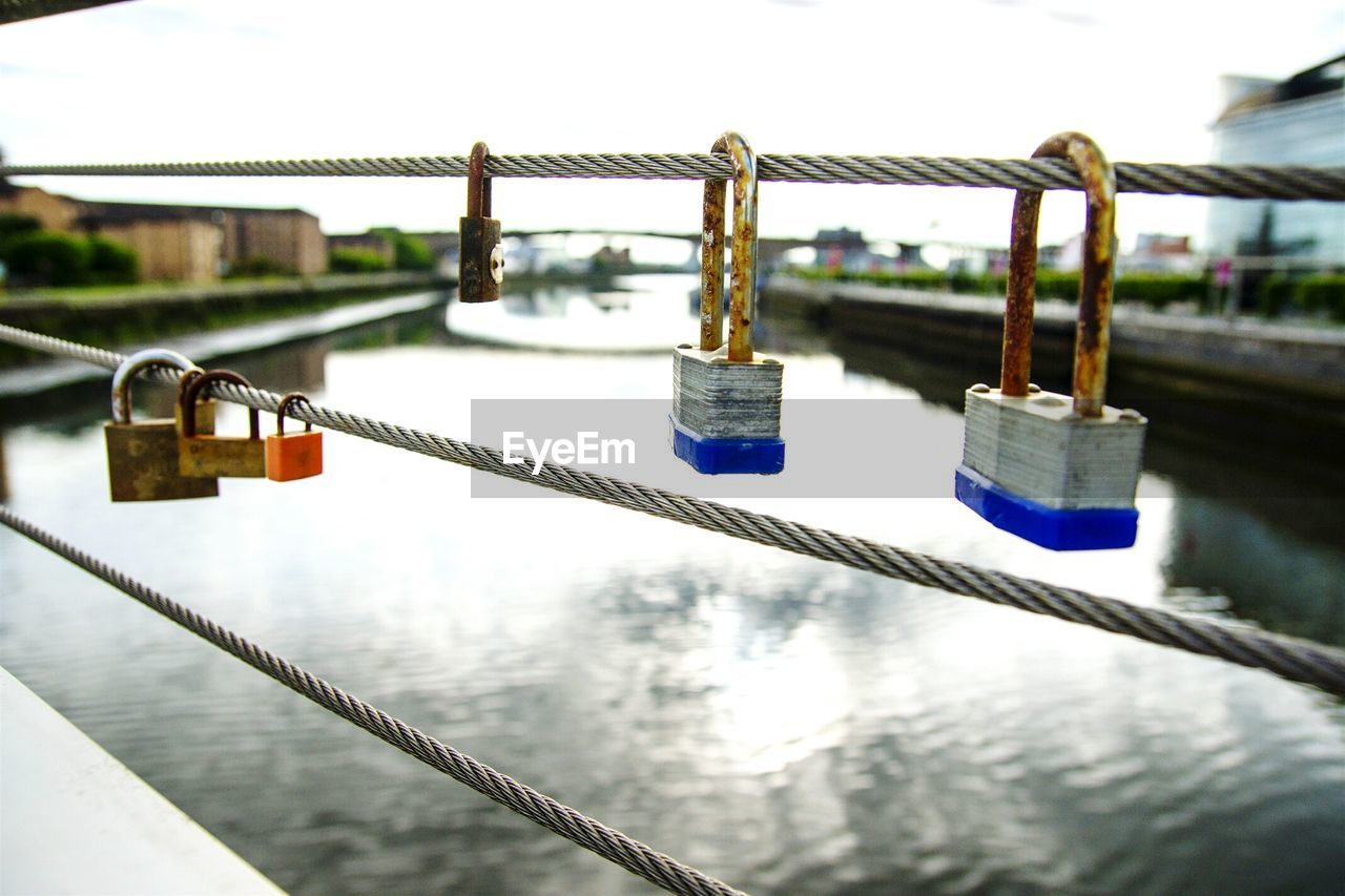Lots of love padlocks on squinty bridge 