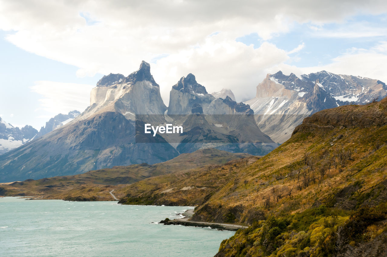 Scenic view of sea and mountains