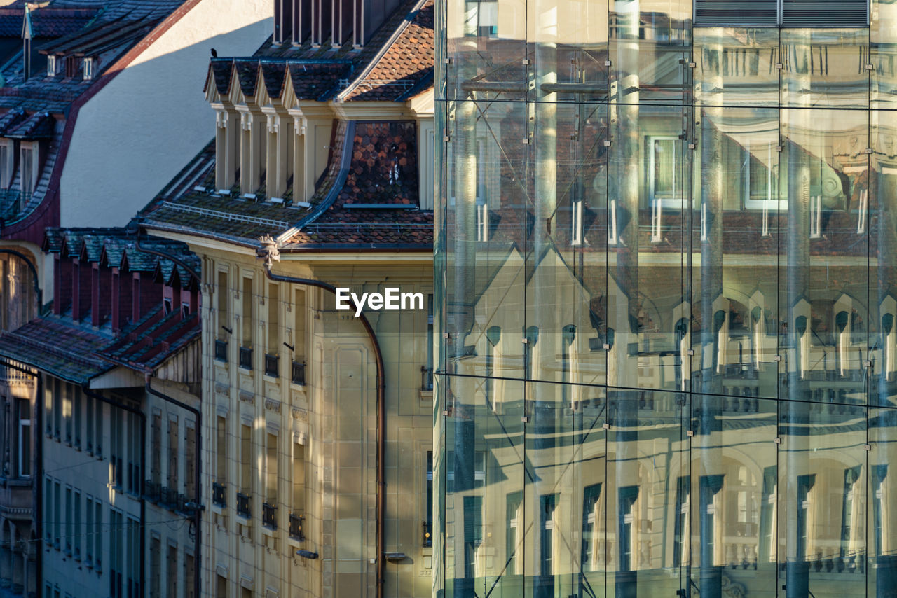 Reflections of buildings in bern, switzerland