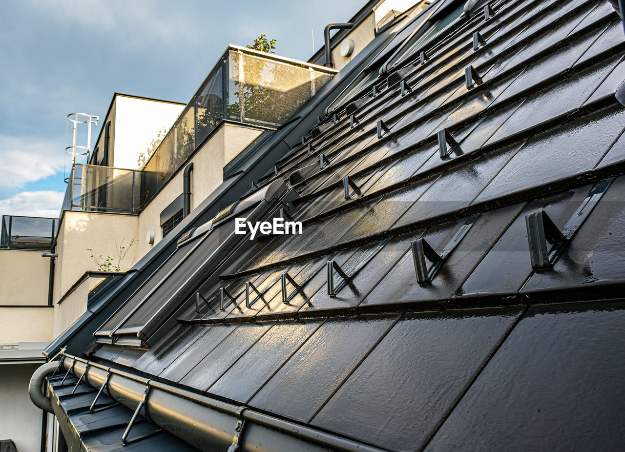 Modern house attic roof in the morning