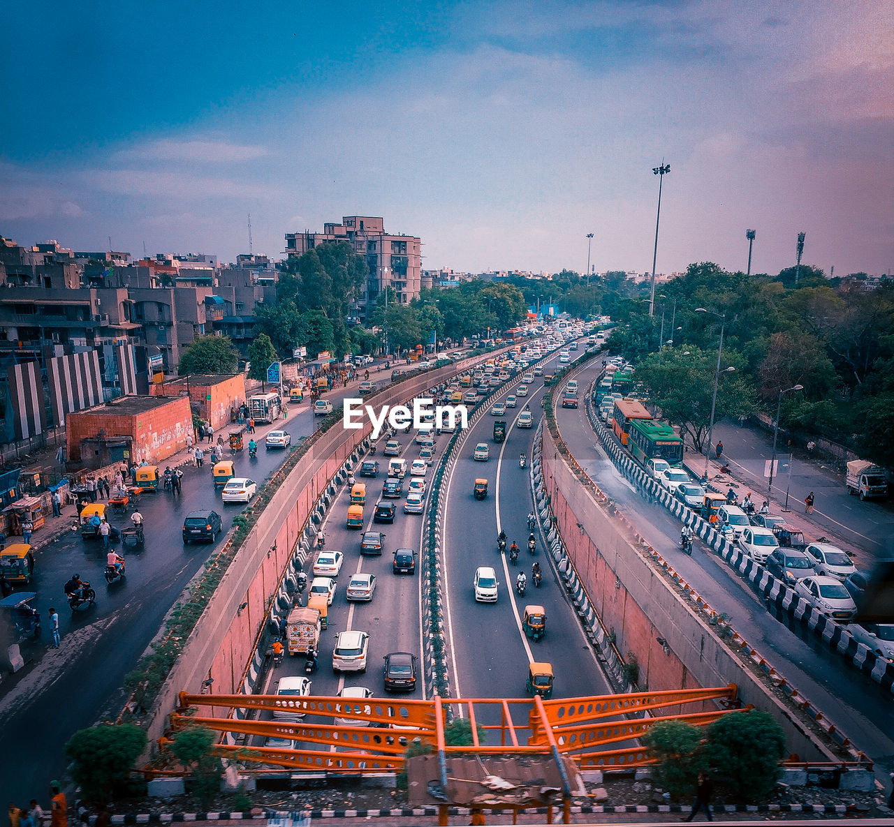 High angle view of traffic on road in city