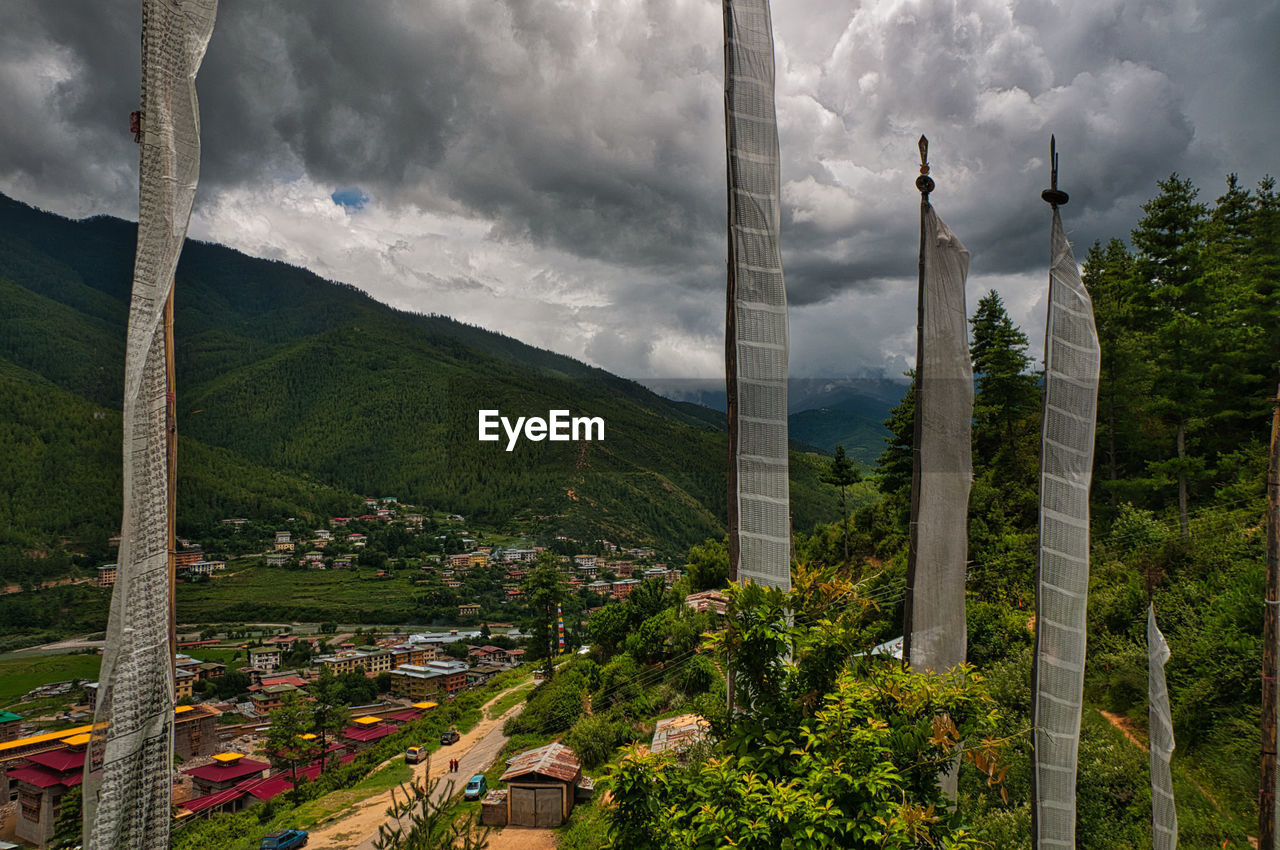 Prayer flags in a panoramic scenery in thimphu outskirts.
bhutan is famous for eco tourism approach.