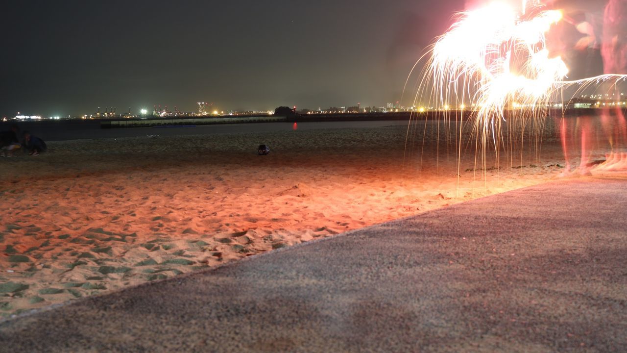 Firework display at beach