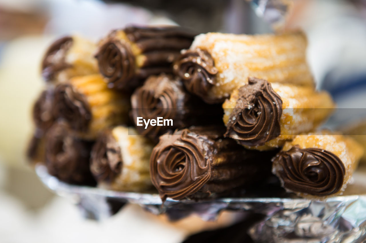 Close-up of churros in plate